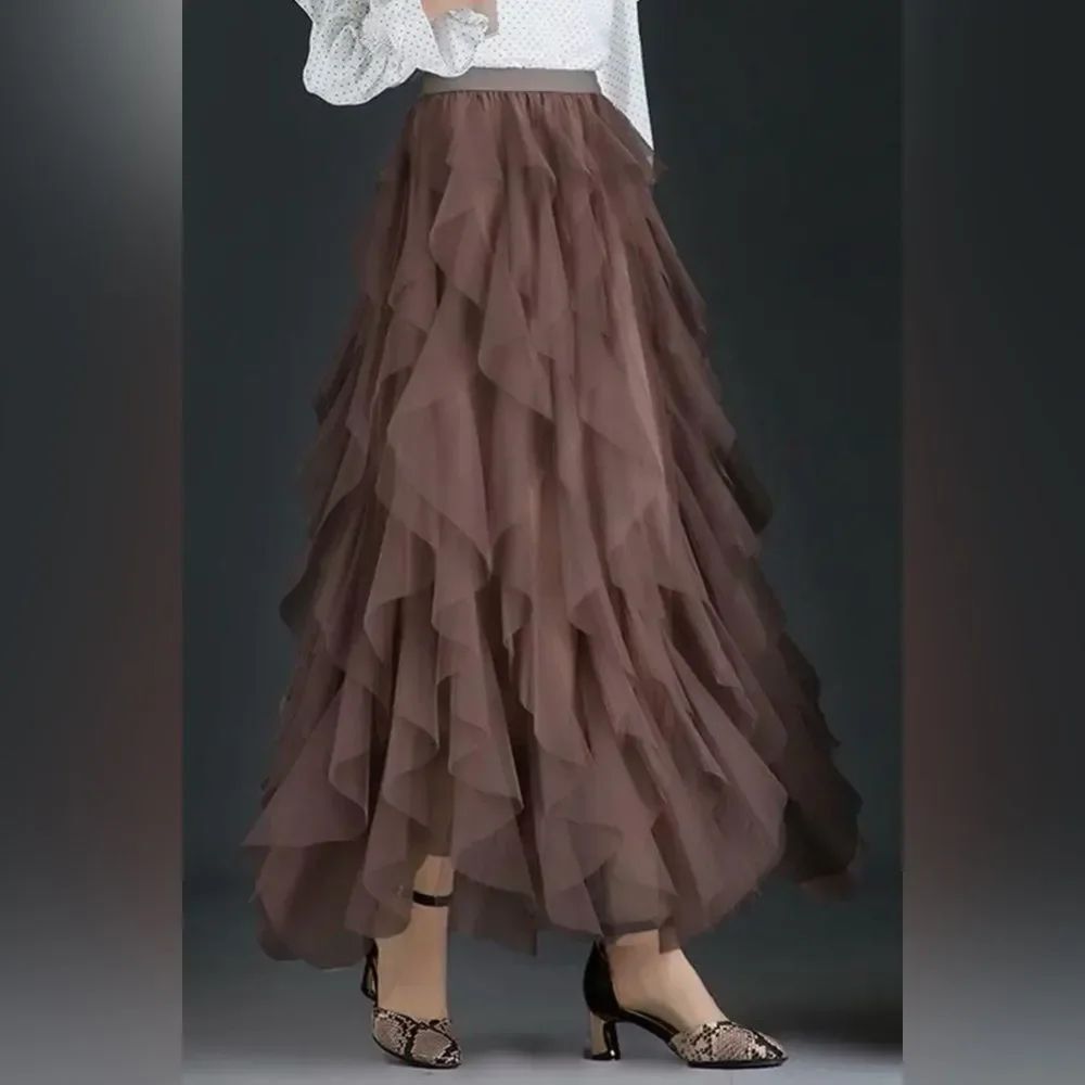 Elegant Brown Layered Women's Skirt